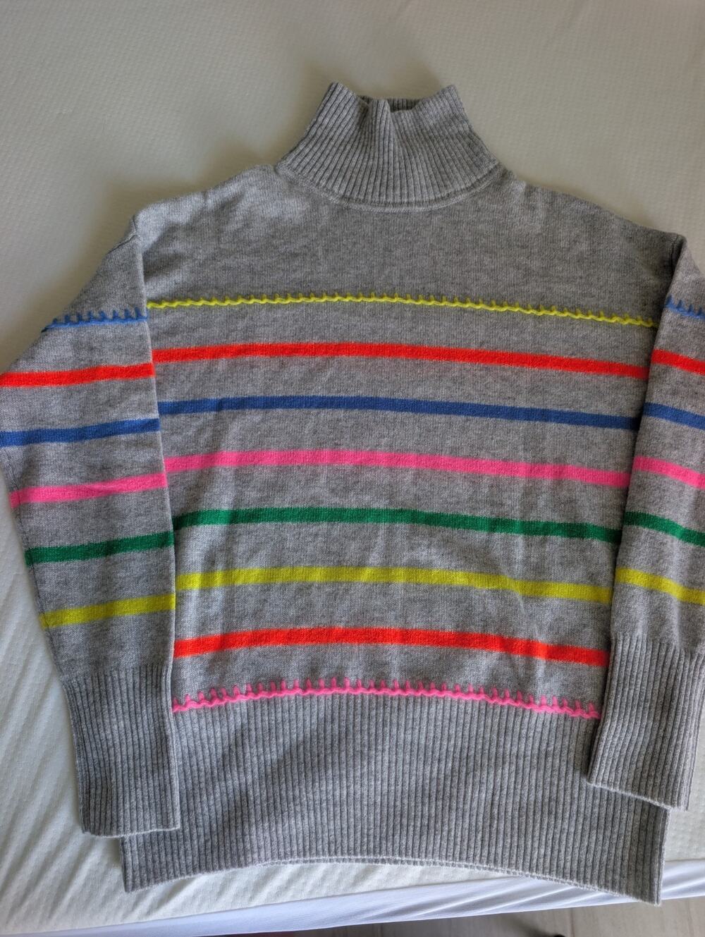 Autumn Cashmere Gray Stiped 100% Cashmere Cable Knit Turtleneck Sweater XS